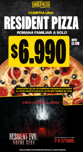 El terror llega con sabor: UNDER PIZZA transforma su Pizza Romana en la Resident Pizza a $6.990 y sortea un año de pizza gratis 